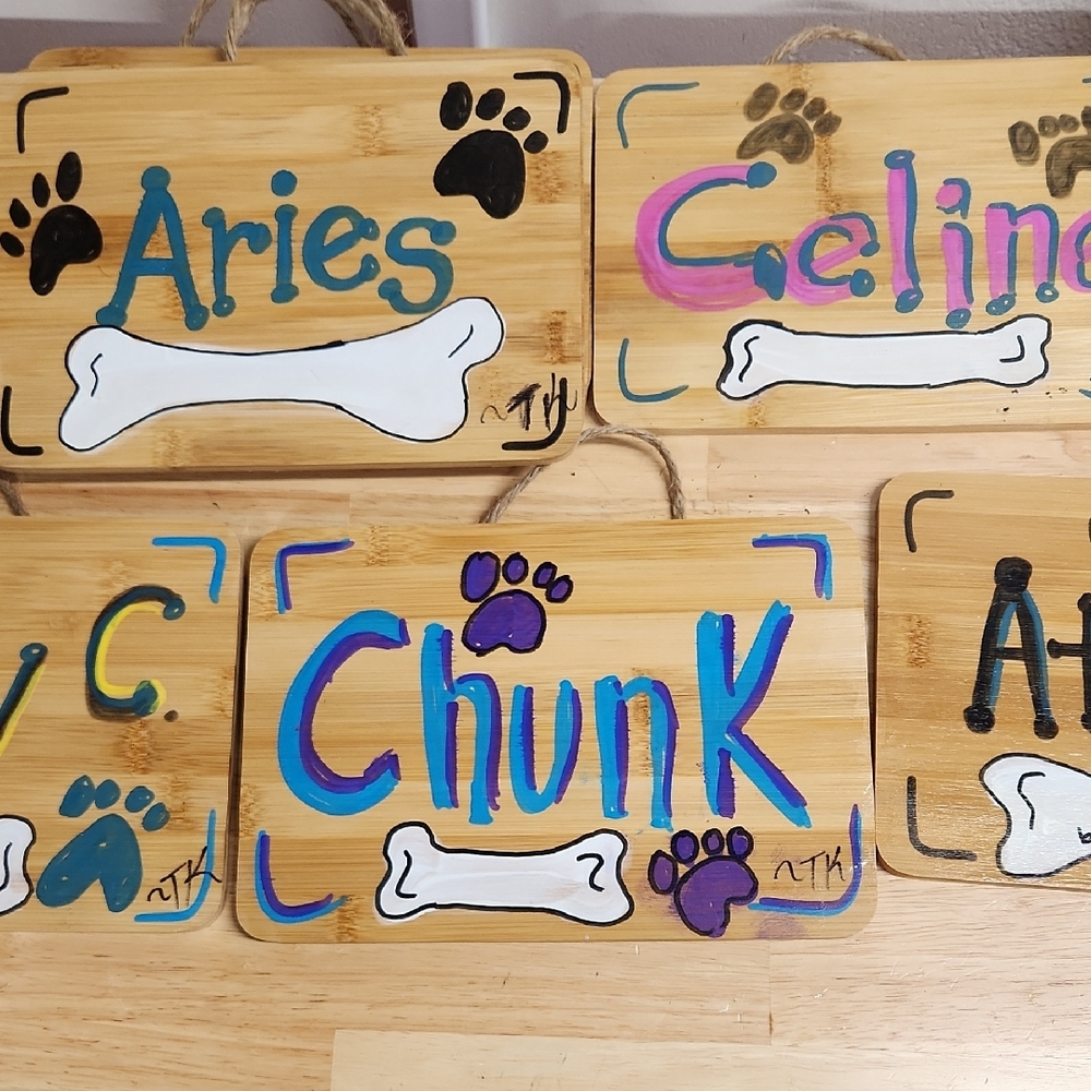 Custom Pet Name Plaques with Paw Prints Hand Crafted 10 X 7 On Bamboo